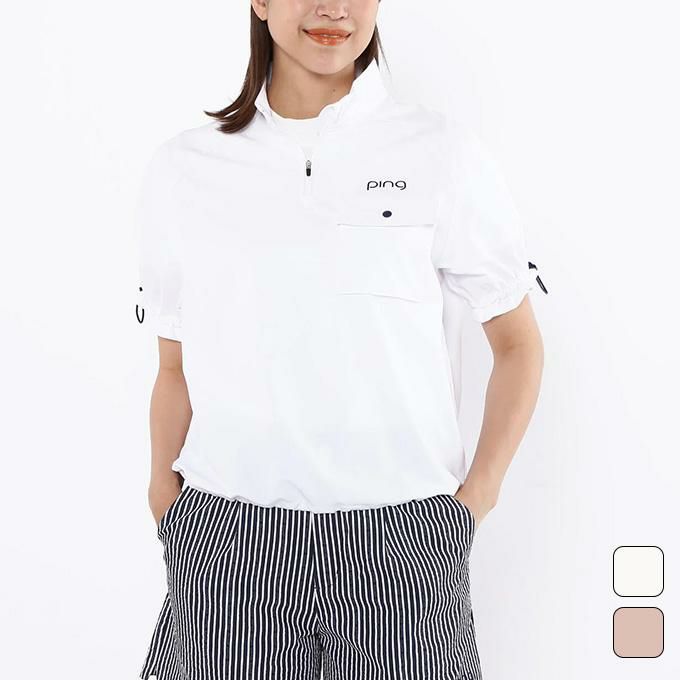 美品】 and per seゴルフハーフジップ半袖レディース Lサックス